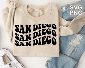 San Diego Retro Travel SVG PNG: Wavy Font Cut File