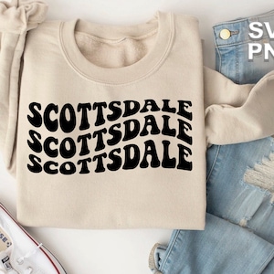 Scottsdale SVG + PNG | golvende retro vintage brieven reizen toeristische plaatsen leuke familie bijpassende vakantie | cricut + silhouet gesneden bestand
