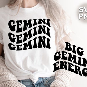 Gémeaux, Big Gemini Energy SVG + PNG | onduleux rétro vintage bulle lettres zodiaque astrologie carte de naissance | fichier de coupe silhouette cricut