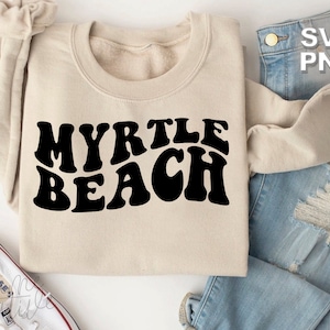 Myrtle Beach SVG + PNG | lettres vintage rétro ondulées voyagent dans des lieux touristiques famille mignonne correspondant à des vacances | fichier de coupe cricut + silhouette
