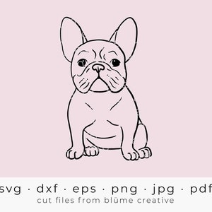Francese Bulldog Contorno SVG / Frenchie, Cane Cucciolo Dainty Trendy Boho Hipster / Cricut Silhouette tagliare i file svg png pdf d jpgf eps