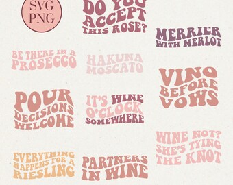 Paquete SVG PNG de Wine Puns: Diseños para despedidas de soltera y novias (Descarga digital)