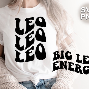 Leo, Big Leo Energy SVGs + PNGs / letras de burbujas vintage retro onduladas carta natal de astrología del zodiaco / archivo de corte de silueta cricut