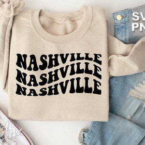 Nashville SVG + PNG | lettres vintage rétro ondulées états de voyage lieux touristiques famille mignonne vacances assorties | fichier de coupe cricut + silhouette