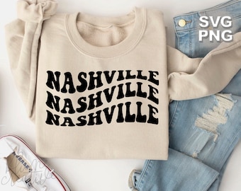 Retro Nashville SVG PNG: Wavy Font, Travel Design (Digital Download)