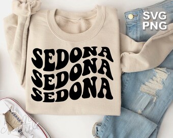 Sedona Retro Wavy Letters SVG PNG: Tourist Travel Cut File