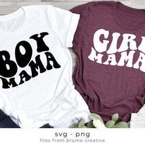 Boy Mama & Girl Mama SVGs | lettres empilées ondulées, vintage, rétro, chemise de maman, maman, fête des mères, maman, | Cricut coupé fichier svg png