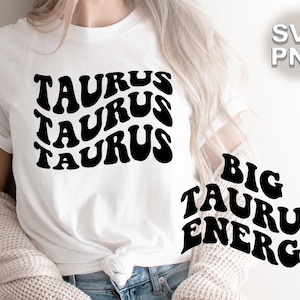 Taureau, Big Taurus Energy SVG + PNG | onduleux rétro vintage bulle lettres zodiaque astrologie carte de naissance | fichier de coupe silhouette cricut