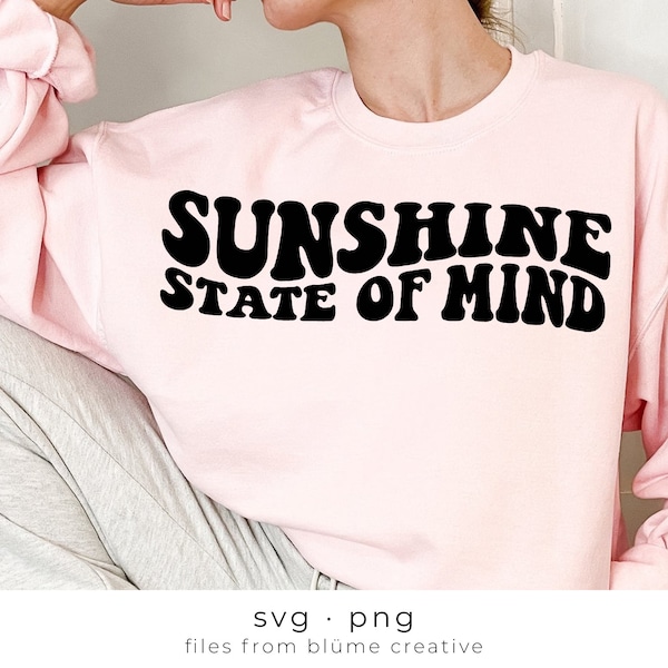 Sunshine State of Mind SVG | wavy letters, vintage, retro, baby, sunshine, summer, trendy, happiness, kids shirt | Cricut cut file svg png