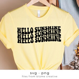 Olá luz do sol SVG | letras onduladas, vintage, retro, positivo, sol, verão, moda, felicidade, camisa infantil | Arquivo de corte Cricut svg png