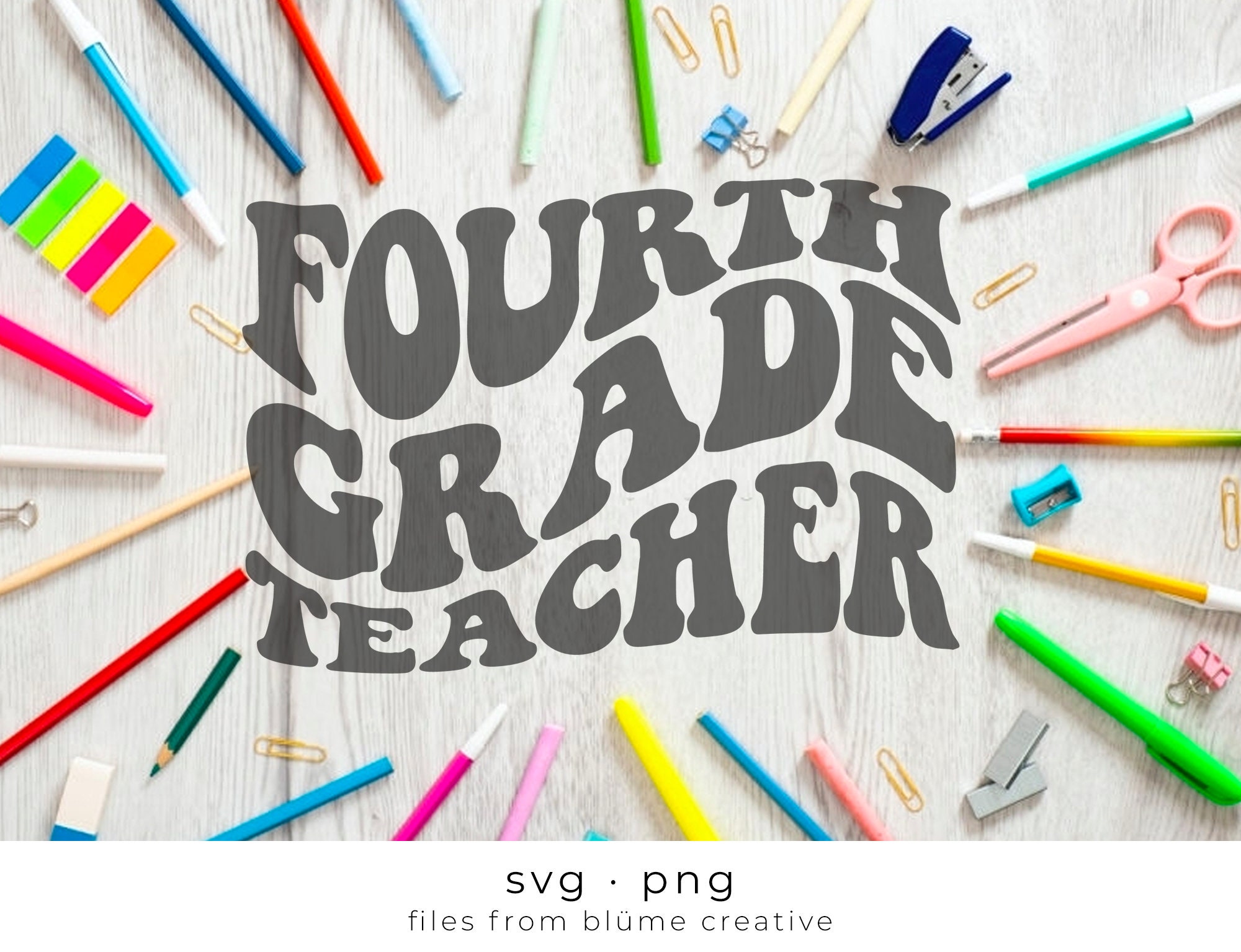 Fourth Grade Teacher SVG wavy letters vintage retro boho | Etsy