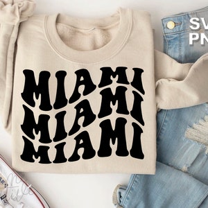 Miami SVG + PNG | lettres vintage rétro ondulées états de voyage lieux touristiques famille mignonne vacances assorties | fichier de coupe cricut + silhouette