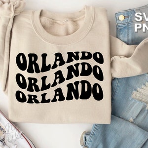 Orlando SVG + PNG | lettres vintage rétro ondulées voyagent dans des lieux touristiques famille mignonne correspondant à des vacances | fichier de coupe cricut + silhouette