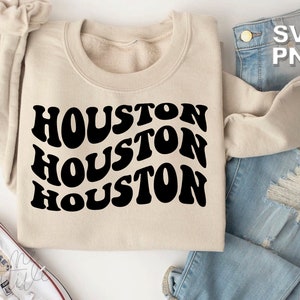Houston SVG + PNG | lettres vintage rétro ondulées états de voyage lieux touristiques famille mignonne vacances assorties | fichiers de coupe cricut + silhouette