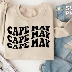 Cape May SVG + PNG | lettres vintage rétro ondulées états de voyage lieux touristiques famille mignonne vacances assorties | fichiers de coupe cricut + silhouette