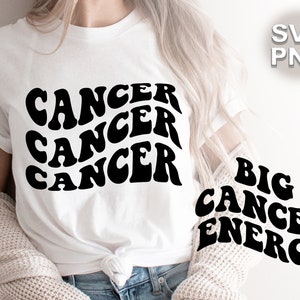 Cancer, Big Cancer Energy SVG + PNG | onduleux rétro vintage bulle lettres zodiaque astrologie carte de naissance | fichier de coupe silhouette cricut