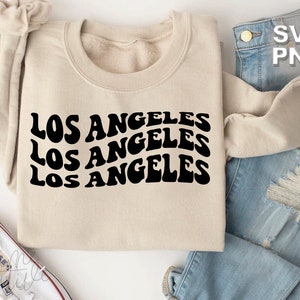 Los Angeles SVG + PNG | lettres vintage rétro ondulées états de voyage lieux touristiques famille mignonne vacances assorties | fichier de coupe cricut + silhouette