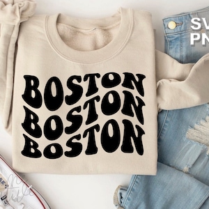 Boston SVG + PNG | lettres vintage rétro ondulées états de voyage lieux touristiques famille mignonne vacances assorties | fichiers de coupe cricut + silhouette