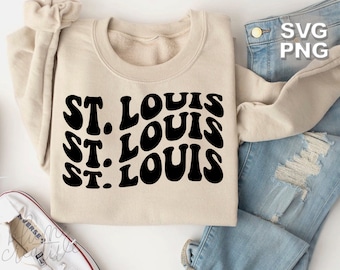 St. Louis Retro gewellte Buchstaben SVG PNG: Touristenreise Schnittdatei