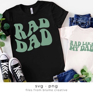 Rad Like My Dad y Rad Dad SVG set / letras onduladas, vintage, retro, día del padre, regalo para papá, traje de bebé niño / Cricut cut file svg png