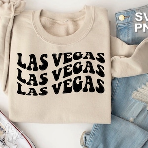 Las Vegas SVG + PNG | lettres vintage rétro ondulées états de voyage lieux touristiques famille mignonne vacances assorties | fichier de coupe cricut + silhouette