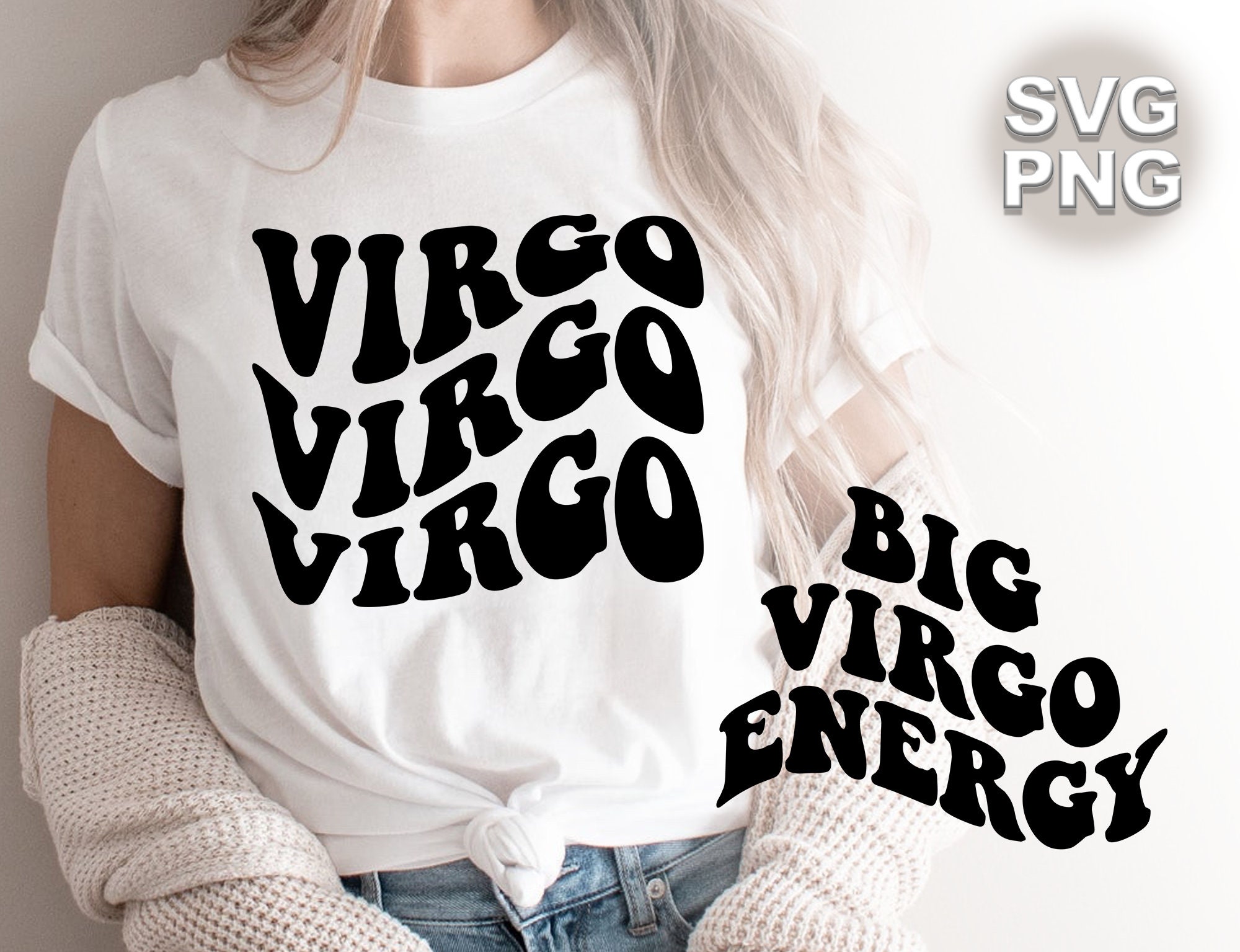 Virgo, Big Virgo Energy SVGs + PNGs | wavy retro vintage bubble letters zodiac astrology birth chart | cricut silhouette cut file