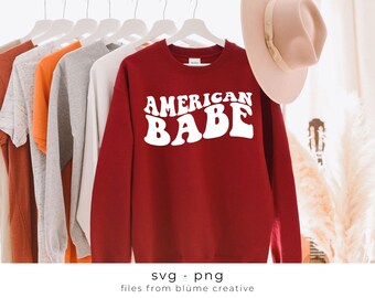 American Babe SVG | wavy letters, vintage, retro, fourth of july, 4th of july, independence day, trendy design | Cricut cut file svg png