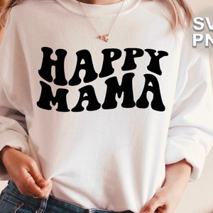 Happy Mama SVG | lettres empilées ondulées, vintage, rétro, chemise de maman, fête des mères, maman, nouvelle maman, design tendance | Cricut fichier coupé svg png