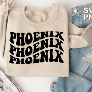 Phénix SVG + PNG | lettres vintage rétro ondulées voyagent dans des lieux touristiques famille mignonne correspondant à des vacances | fichier de coupe cricut + silhouette