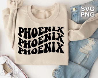 Phoenix Retro Wavy Letters SVG PNG: Travel Vacation Cut File