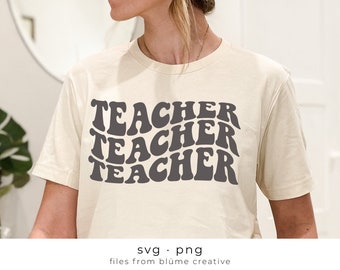 Teacher Stacked SVG | wavy letters, vintage, retro, boho, trendy, teaching, cute teacher, virtual learning | Cricut cut file svg png