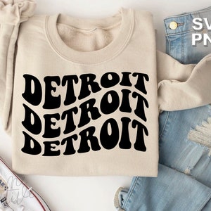 Détroit SVG + PNG | lettres vintage rétro ondulées états de voyage lieux touristiques famille mignonne vacances assorties | fichiers de coupe cricut + silhouette