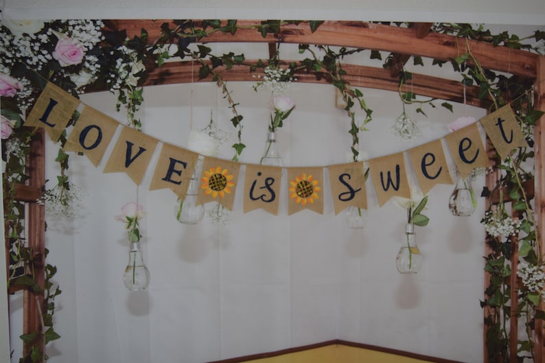 Wedding Burlap Banner LOVE IS SWEET Burlap Banner image 0