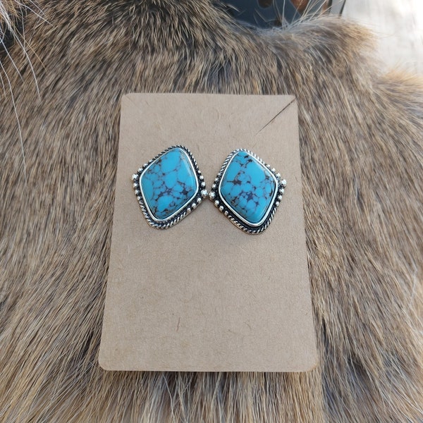 Western Turquoise Earrings; Southwest Diamond Studs; Simulated Natural Stone Earring; Santa Fe Earrings; Vintage Casual Style Jewelry