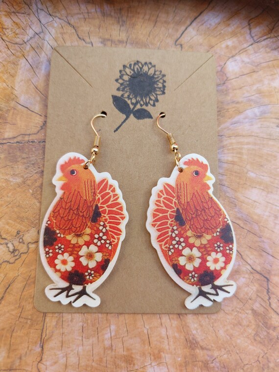 Acrylic Colorful Rooster Chicken Earrings Dangle Drop Farm Animals Jewelry  Gifts