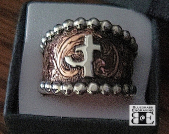 Custom Copper Brand Ring, Sterling Silver Western Cigar Band, Engraved Statement Ring