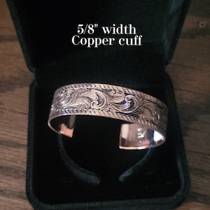 Copper Cuff Bracelet, Men’s Western Bracelet, Hand Engraved Copper Cuff image 3