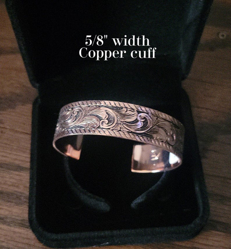 Copper Cuff Bracelet, Men’s Western Bracelet, Hand Engraved Copper Cuff image 3