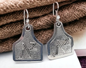 Custom Ranch Brand Sterling Silver Ear Tag Earrings, Western Jewelry