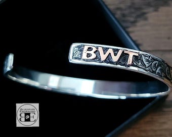 Personalized Silver Cuff Bracelet, Custom Initial Cuff, Western Jewelry
