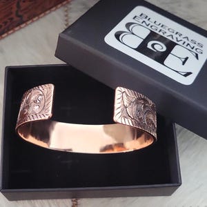 Copper Cuff Bracelet, Men’s Western Bracelet, Hand Engraved Copper Cuff image 7