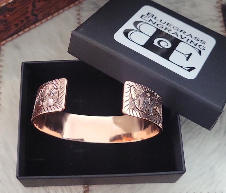Copper Cuff Bracelet, Men’s Western Bracelet, Hand Engraved Copper Cuff image 7