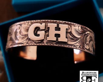 Engraved Copper Bracelet for Men, Custom Western Copper Cuff with Brand or Initials
