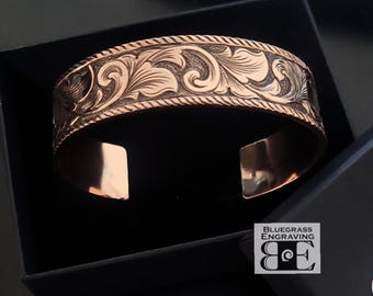 Copper Cuff Bracelet, Men’s Western Bracelet, Hand Engraved Copper Cuff