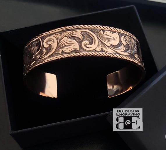 Copper Cuff Bracelet, Men’s Western Bracelet, Hand Engraved Copper Cuff