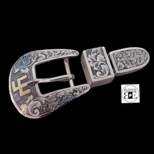 Silver Custom Buckle, 3 Piece, Dress Buckle, Custom Buckle Set, Fiance Gift, Ranger Buckle, Engraved Custom Buckle, Western, Groom, Wedding