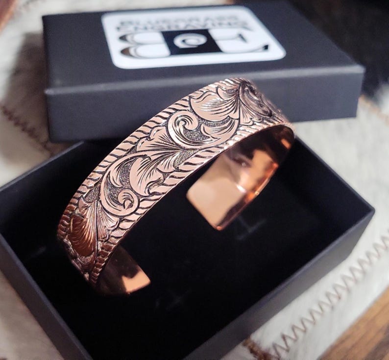Copper Cuff Bracelet, Men’s Western Bracelet, Hand Engraved Copper Cuff image 5