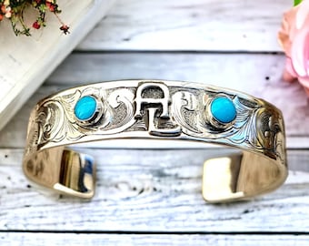 Custom Ranch Brand Cuff, Sterling Silver Turquoise Bracelet, Western Jewelry