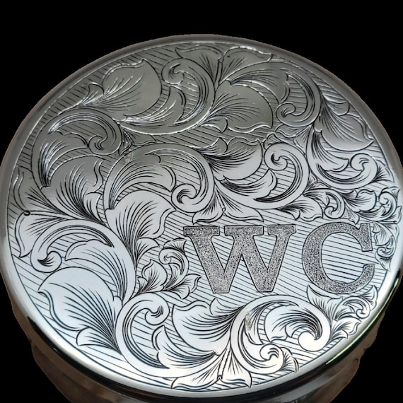 metal chewing tobacco can Hand Engraved Nickel Dip Can Set, Personalized Initial Gift for Him,  Groomsman Gift