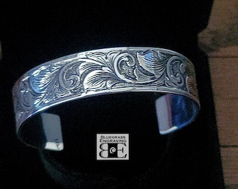 Sterling Silver Western Cuff Bracelet, Hand Engraved Silver Cuff, Gift for Him or Her